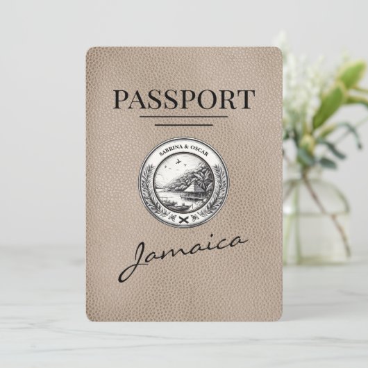 Beige Jamaica Passport Bewaar de datum Save The Date (Staand voorkant)