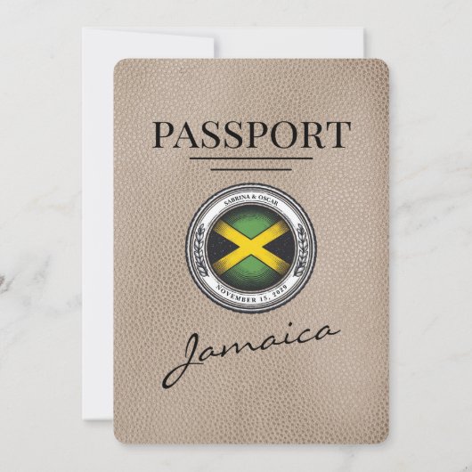 Beige Jamaica Passport Wedding Invitation Kaart (Achterkant)