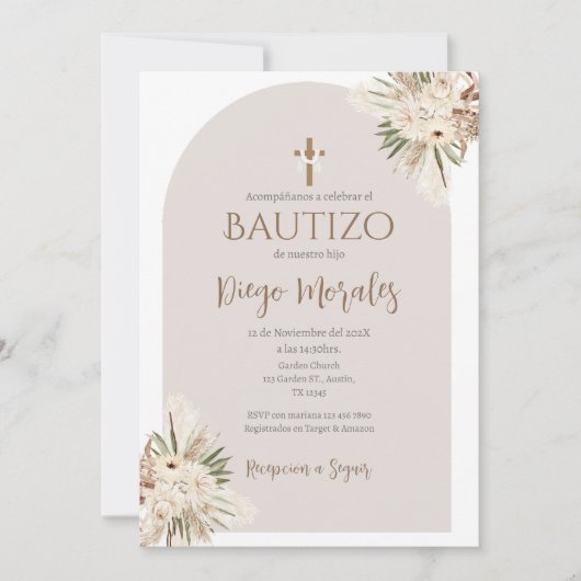 Beige jongen doop uitnodiging (Voorkant)