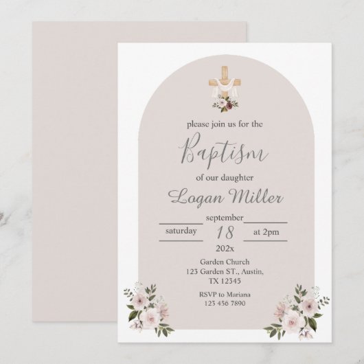 Beige jongen doop uitnodiging (Voorkant / Achterkant)