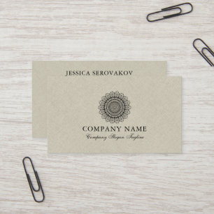 Beige jute linnen met zwarte mandala visitekaartje