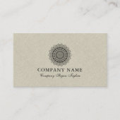 Beige jute linnen met zwarte mandala visitekaartje (Voorkant)