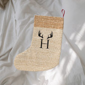 Beige jute monogram gewei kleine kerstsok