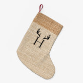 Beige jute monogram gewei kleine kerstsok (Voorkant (Hangend))