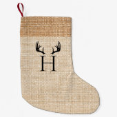 Beige jute monogram gewei kleine kerstsok (Voorkant)