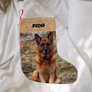 Beige jute naam foto neutraal kleine kerstsok
