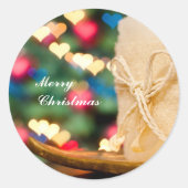 Beige kaars en kleurrijk hart met kerstmis ronde sticker (Voorkant)