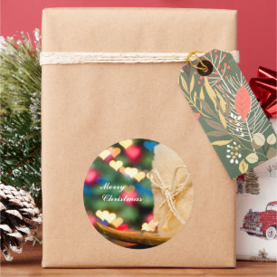 Beige kaars en kleurrijk hart met kerstmis ronde sticker