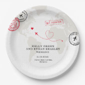 Beige kaart bestemming bruiloft papieren bordje (Voorkant)