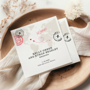 Beige kaart bestemming bruiloft servet