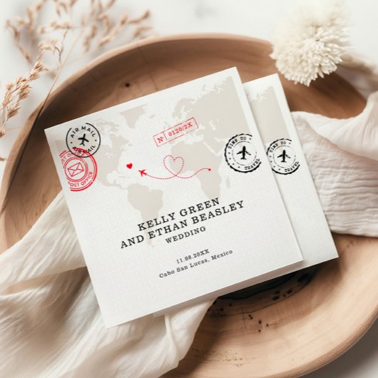 Beige kaart bestemming bruiloft servet