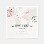 Beige kaart bestemming bruiloft servet (Voorkant)