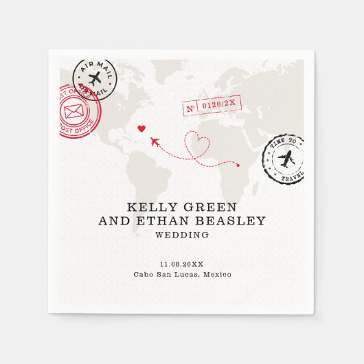 Beige kaart bestemming bruiloft servet (Voorkant)