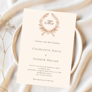 Beige kam monogram formele luxe bruiloft kaart
