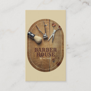 Beige kapper Rustic Houten BarberShop Visitekaartje