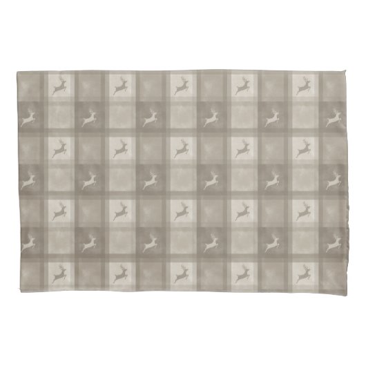 Beige Karo En Hert Mooie Kerstpatroon Kussensloop (Voorkant)