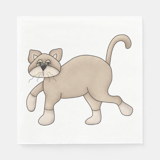 Beige kat tekenen met groene ogen servet (Voorkant)