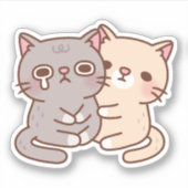 Beige kattenknuffels huilen grijze kat sticker (Voorkant)