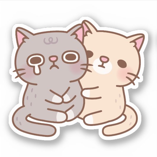 Beige kattenknuffels huilen grijze kat sticker (Voorkant)