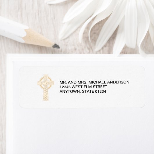 Beige Keltische kruis Etiket (Insitu)