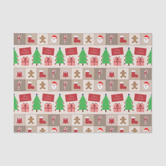 Beige Kerst Patroon Tissue Paper Tissuepapier (Voorkant)
