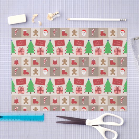 Beige Kerst Patroon Tissue Paper Tissuepapier (Craft)