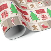 Beige Kerst Patroon Wrapping Papier (Rol Hoek)