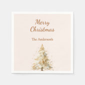 Beige kerstboom sneeuw script Kerstmis Servet (Voorkant)