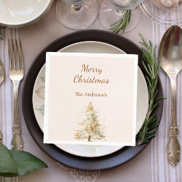Beige kerstboom sneeuw script Kerstmis Servet