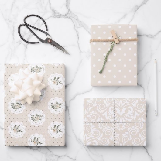 beige kerstinpakpapier inpakpapier vel (Voorkant)