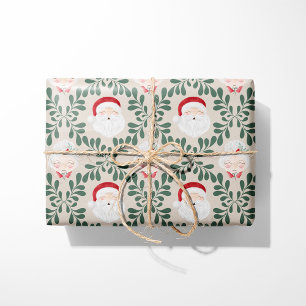 Beige Kerstman en Mevrouw Claus Kerstcadeaupapier Cadeaupapier