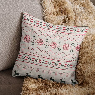 Beige kerstpatroon rendier sneeuwvlokken kussen