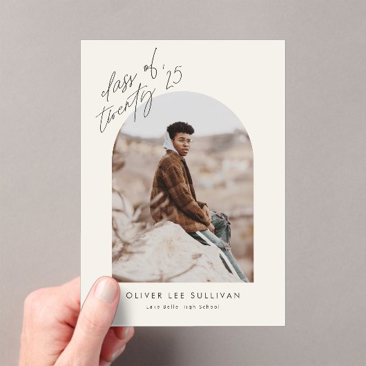 Beige Klasse van 2025 Arch Photo Afstuderen Acryl Uitnodigingen (Insitu (Draagbaar))