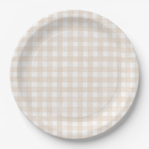 Beige Klassieke Gingham Papieren Bordje