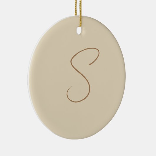 Beige Klassieke handgeschreven Initiaal monogram Keramisch Ornament (Rechts)