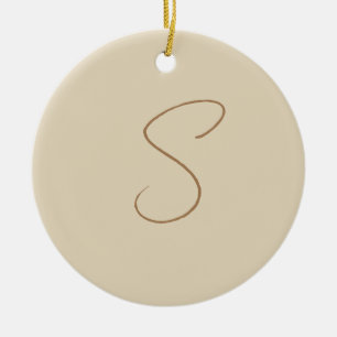 Beige Klassieke handgeschreven Initiaal monogram Keramisch Ornament