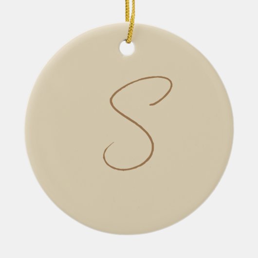 Beige Klassieke handgeschreven Initiaal monogram Keramisch Ornament (Voorkant)