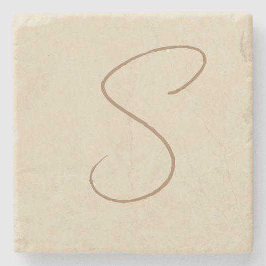 Beige Klassieke handgeschreven Initiaal monogram Stenen Onderzetter (Voorkant)