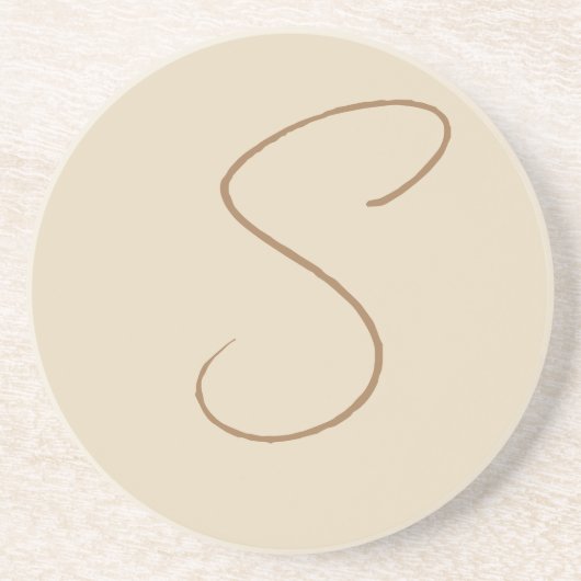 Beige Klassieke handgeschreven Initiaal monogram Zandsteen Onderzetter (Voorkant)