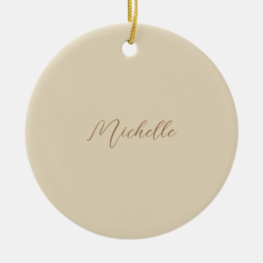 Beige klassieke professionele handgeschreven naam keramisch ornament (Voorkant)