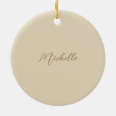 Beige klassieke professionele handgeschreven naam keramisch ornament (Achterkant)