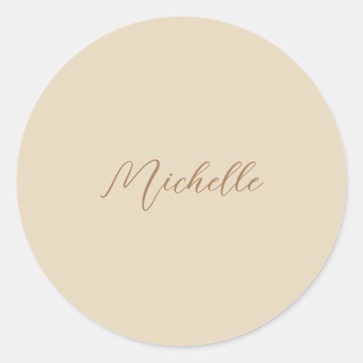 Beige klassieke professionele handgeschreven naam ronde sticker (Voorkant)