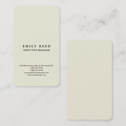 Beige klassieke professionele minimalist visitekaartje (Voorkant / Achterkant)