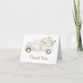 Beige Kleine Pompoen Truck Baby shower Foto Bedankkaart (Voorkant)
