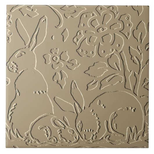 Beige konijn in reliëf tegeltje (Voorkant)