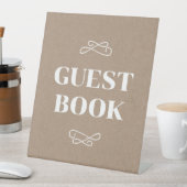 Beige Kraft White Flourish Gastenboek Reclamebord Met Voetstuk (Insitu)
