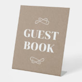 Beige Kraft White Flourish Gastenboek Reclamebord Met Voetstuk (Voorkant)