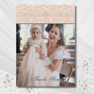 Beige Kruis Christelijke Doop Foto Bedankkaart