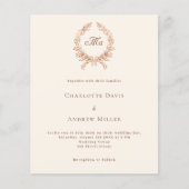 Beige kuif monogram budget bruiloft uitnodiging (Voorkant)