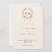 Beige kuif monogram minimalistische luxe bruiloft kaart (Voorkant)